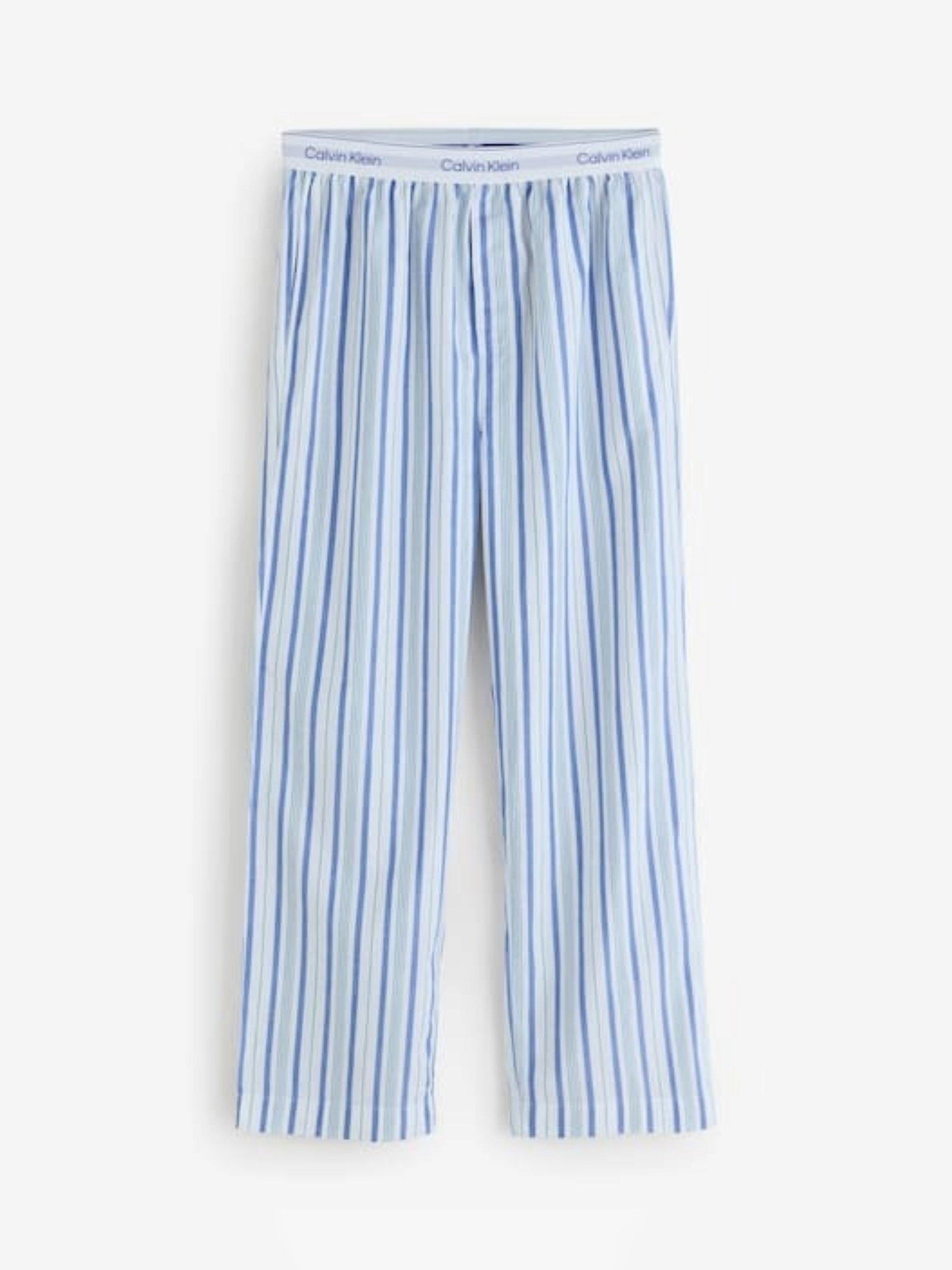 Product image 3 of 3, which shows Calvin Klein Stripe Cotton Poplin Pyjama Set, Pale Blue, S