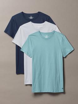 Calvin Klein Cotton Crew Neck Lounge T-Shirt, Pack of 3, Navy/Pale Blue/Aqua