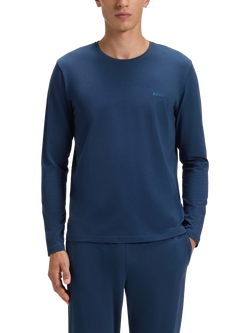 HUGO BOSS BOSS Cotton Blend Long Sleeved Lounge Top, Open Blue, Open Blue