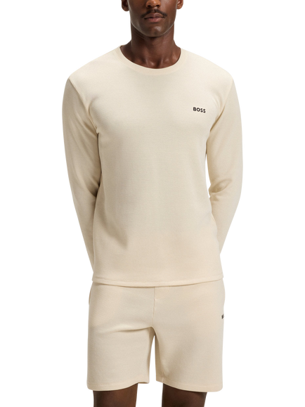 HUGO BOSS BOSS Cotton Blend Long Sleeved Pyjama Top, Open White, Open White