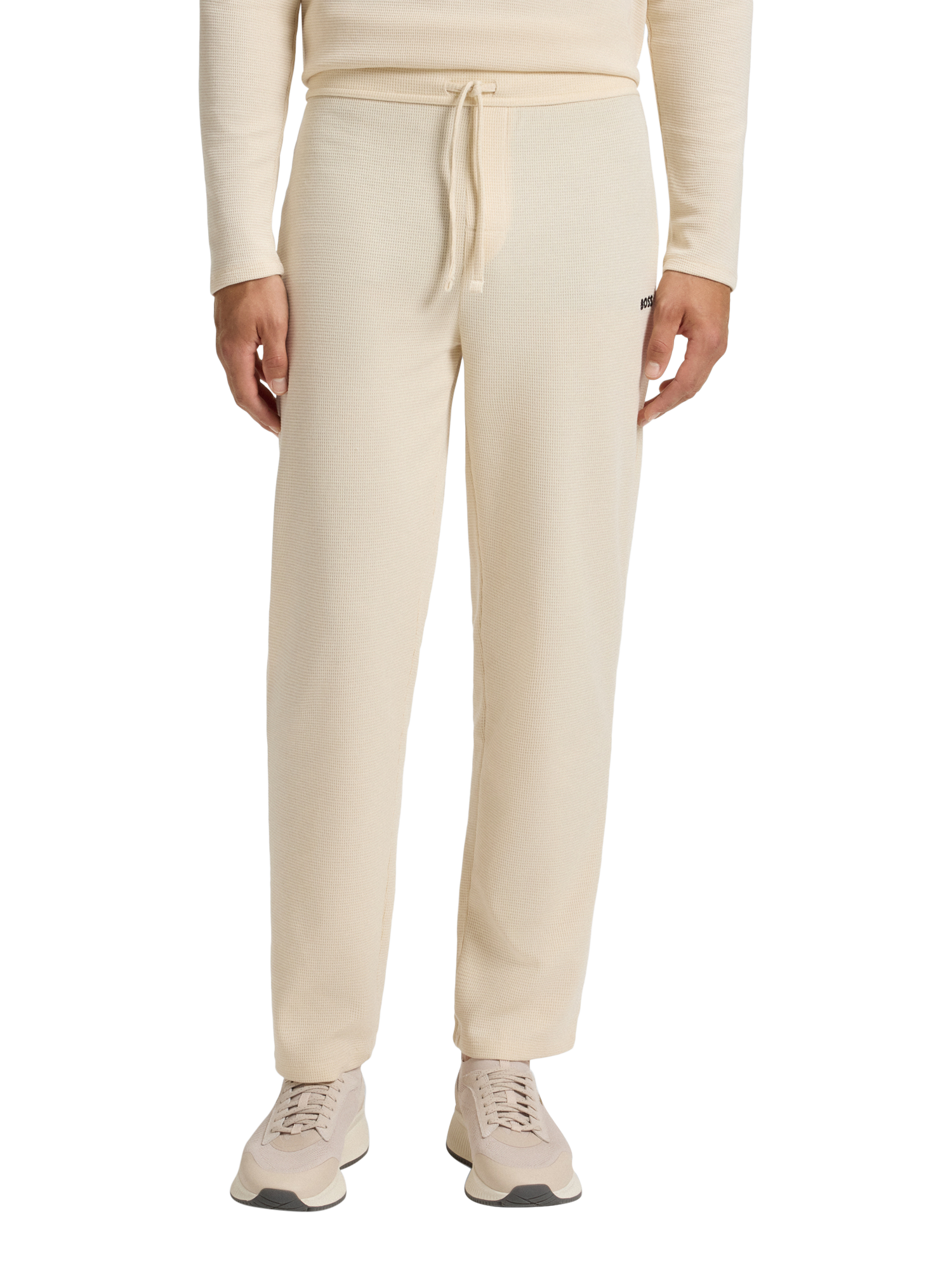 Product image 1 of 6, which shows HUGO BOSS BOSS Cotton Blend Drawstring Pyjama Bottoms, Open White, L