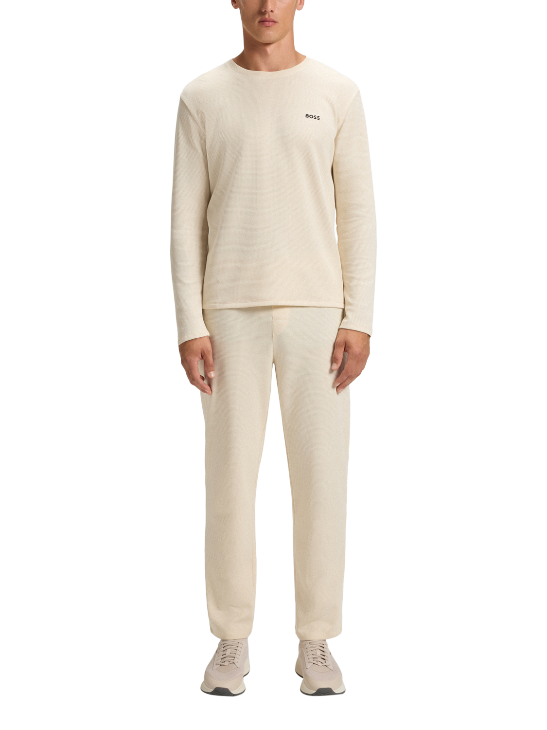 Product image 3 of 6, which shows HUGO BOSS BOSS Cotton Blend Drawstring Pyjama Bottoms, Open White, L