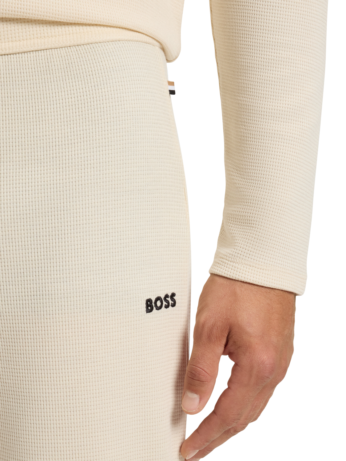 Product image 5 of 6, which shows HUGO BOSS BOSS Cotton Blend Drawstring Pyjama Bottoms, Open White, L