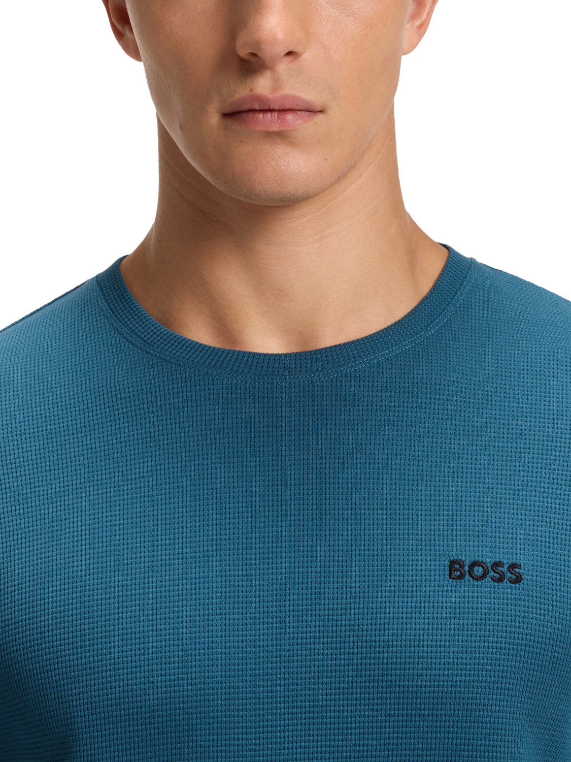 Product image 2 of 2, which shows BOSS Cotton Blend Pyjama Long Sleeve Top, Open Blue, M