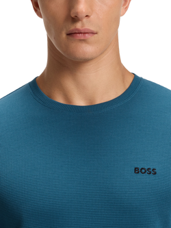 BOSS Cotton Blend Pyjama Long Sleeve Top, Open Blue - view 2, Open Blue