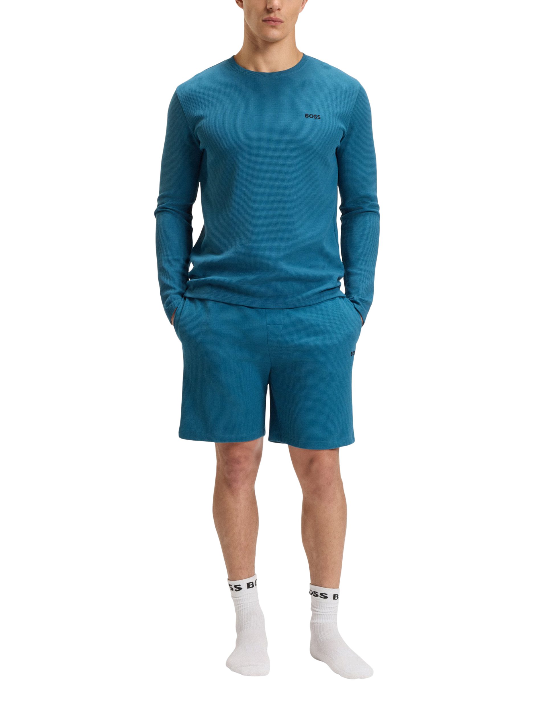Product image 3 of 5, which shows HUGO BOSS BOSS Cotton Blend Drawstring Shorts, Open Blue, L