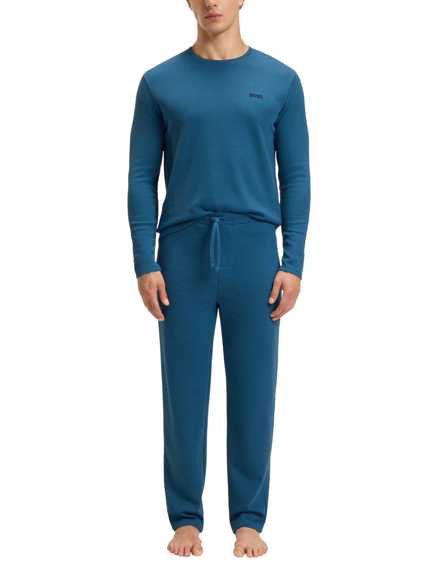 Product image 3 of 5, which shows HUGO BOSS BOSS Cotton Blend Drawstring Pyjama Bottoms, Open Blue, S