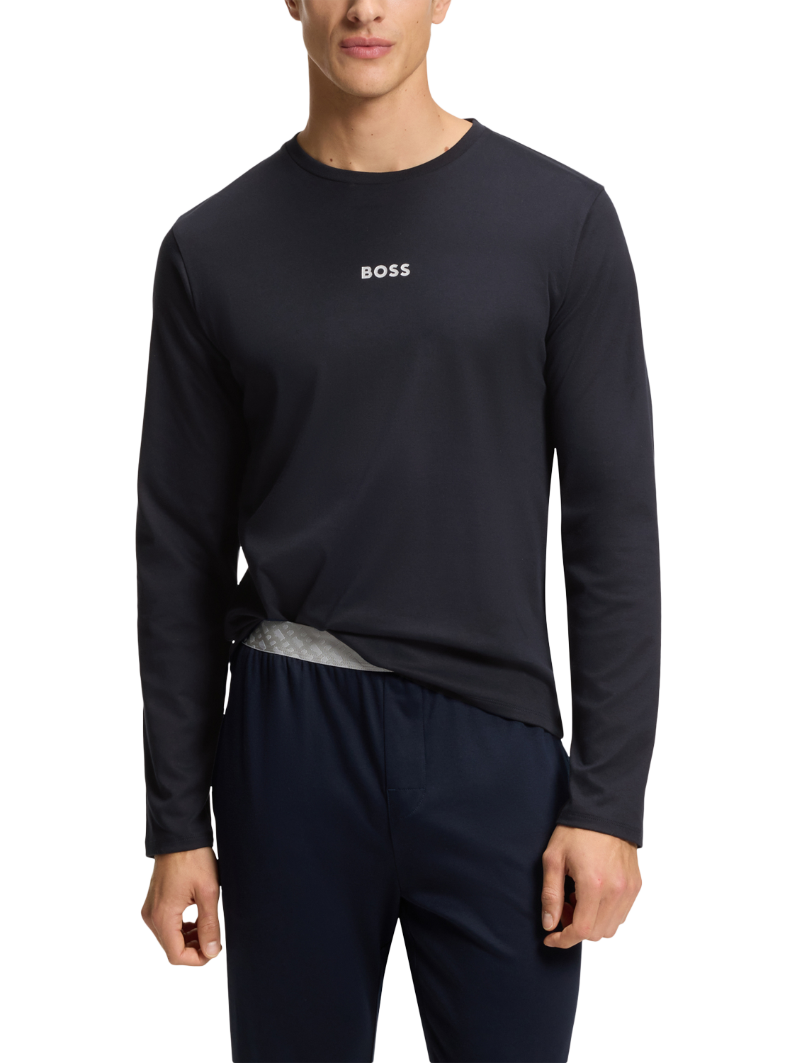 Product image 1 of 5, which shows BOSS Cotton Logo Pyjama Set, Dark Blue, L