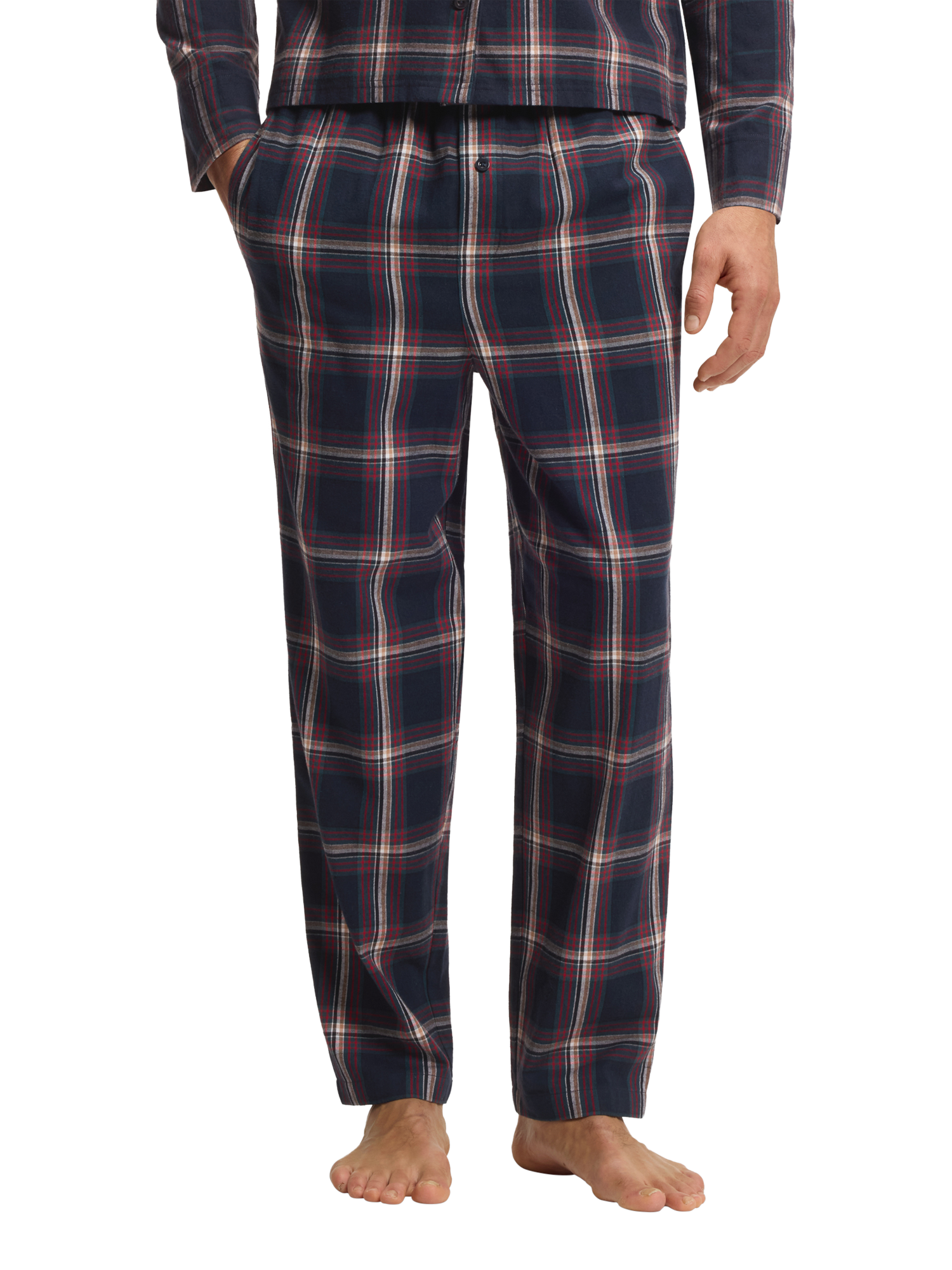 Product image 1 of 6, which shows HUGO BOSS Cotton Blend Check Pyjama Bottoms, Blue, L
