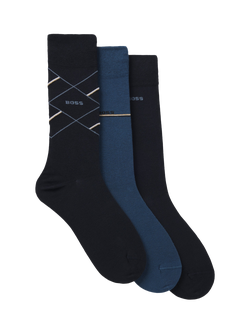 HUGO BOSS BOSS Mixed Cotton Blend Socks, Pack of 3, Dark Blue