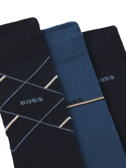 HUGO BOSS BOSS Mixed Cotton Blend Socks, Pack of 3 - view 2, Dark Blue