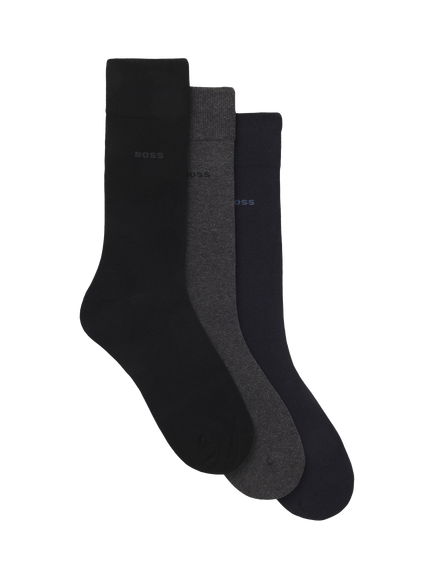 HUGO BOSS BOSS Mixed Cotton Blend Socks, Pack of 3, Grey/Blue/Black