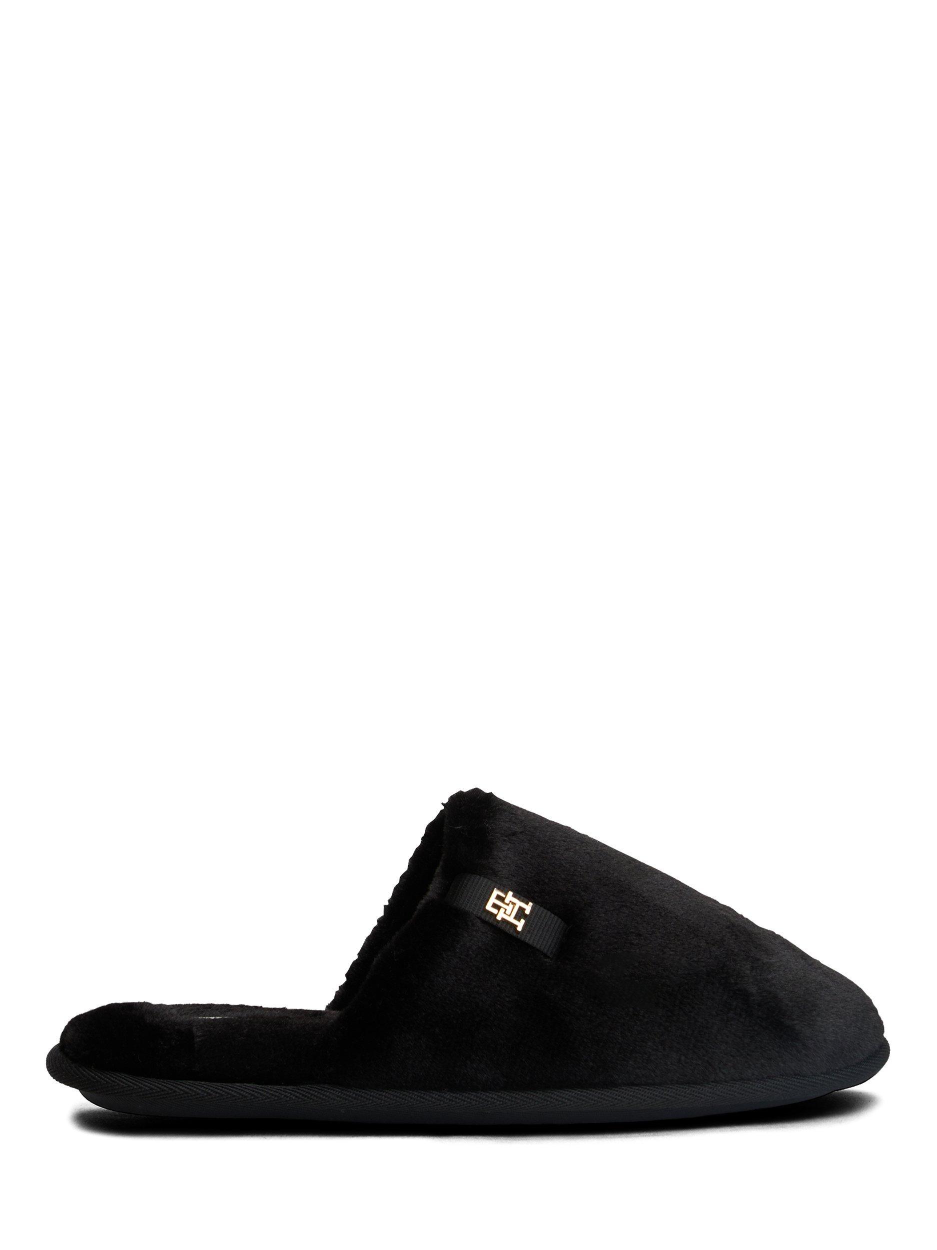 Product image 1 of 6, which shows Tommy Hilfiger TH Monogram Faux Fur Slippers, Black, EU35
