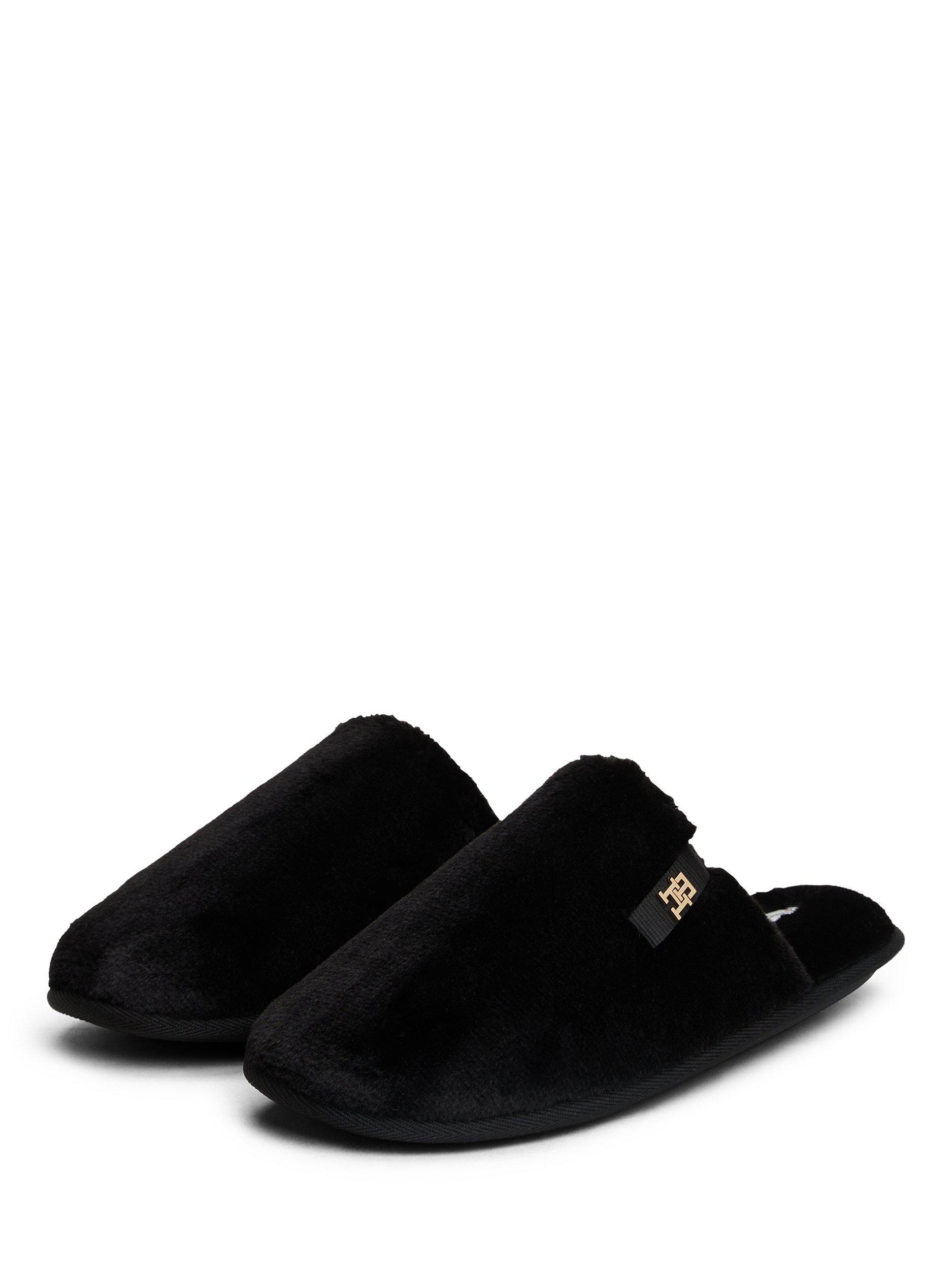 Product image 2 of 6, which shows Tommy Hilfiger TH Monogram Faux Fur Slippers, Black, EU35