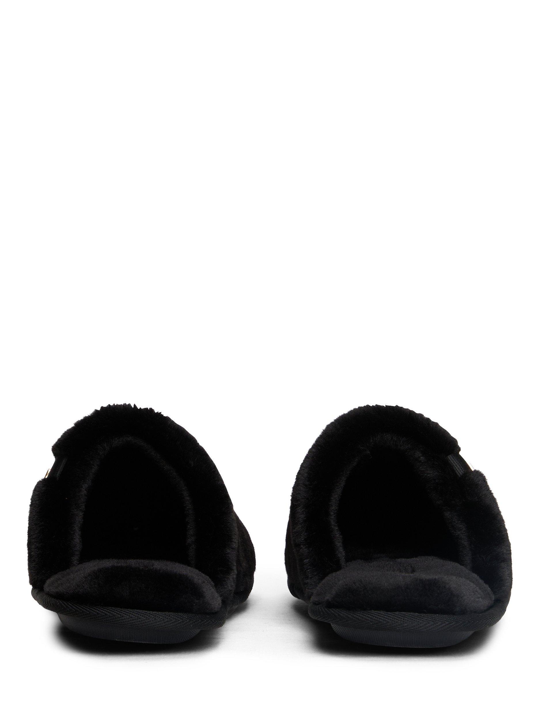 Product image 3 of 6, which shows Tommy Hilfiger TH Monogram Faux Fur Slippers, Black, EU35