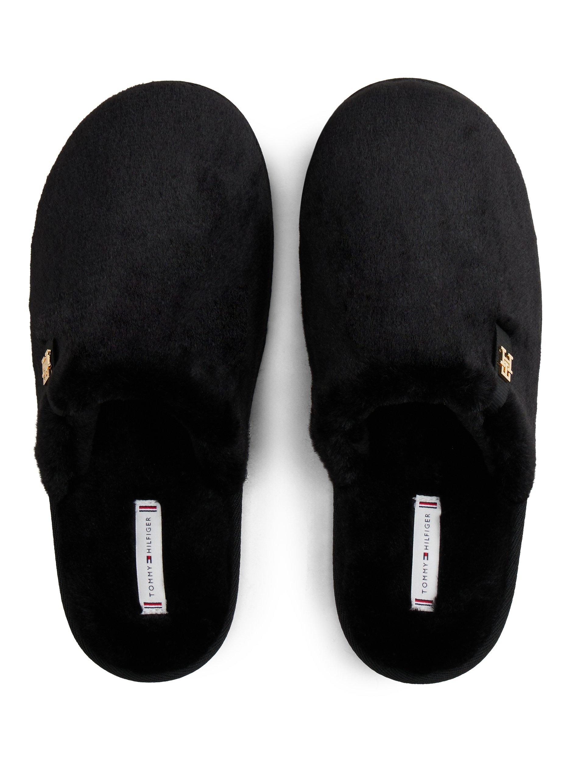 Product image 4 of 6, which shows Tommy Hilfiger TH Monogram Faux Fur Slippers, Black, EU35