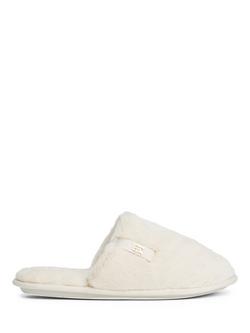 Tommy Hilfiger TH Monogram Faux Fur Slippers, Ancient White