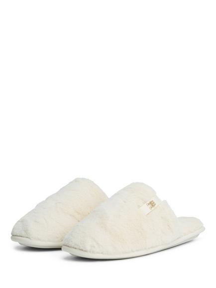 Tommy Hilfiger TH Monogram Faux Fur Slippers - view 2, Ancient White