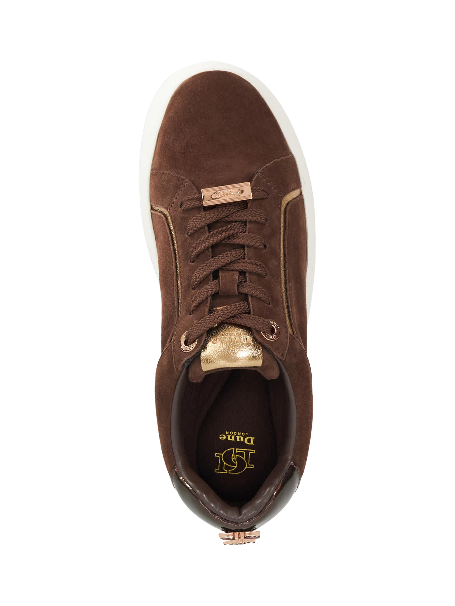 Product image 2 of 5, which shows Dune London Emmelino Suede Trainers, Brown, EU36