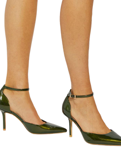 Dune London Calmness Pointed Back Counter Stiletto Heels - view 2, Green Patent