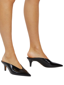 Dune London DECISIVE Leather High Vamp Mule Stilettos - view 2, Black