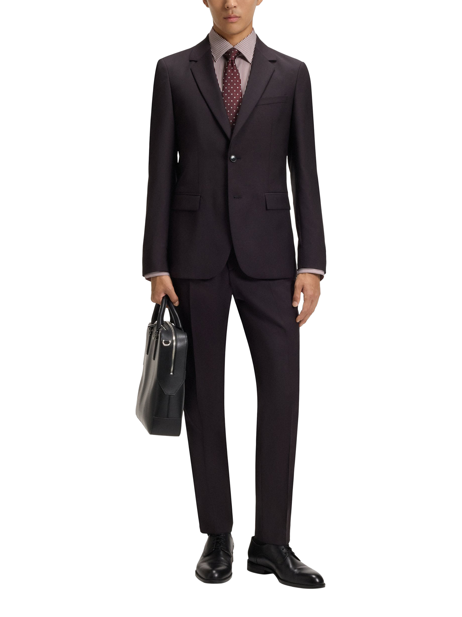 Product image 3 of 6, which shows BOSS Cotton Regular Fit Stripe Shirt, Dark Red, 15.5