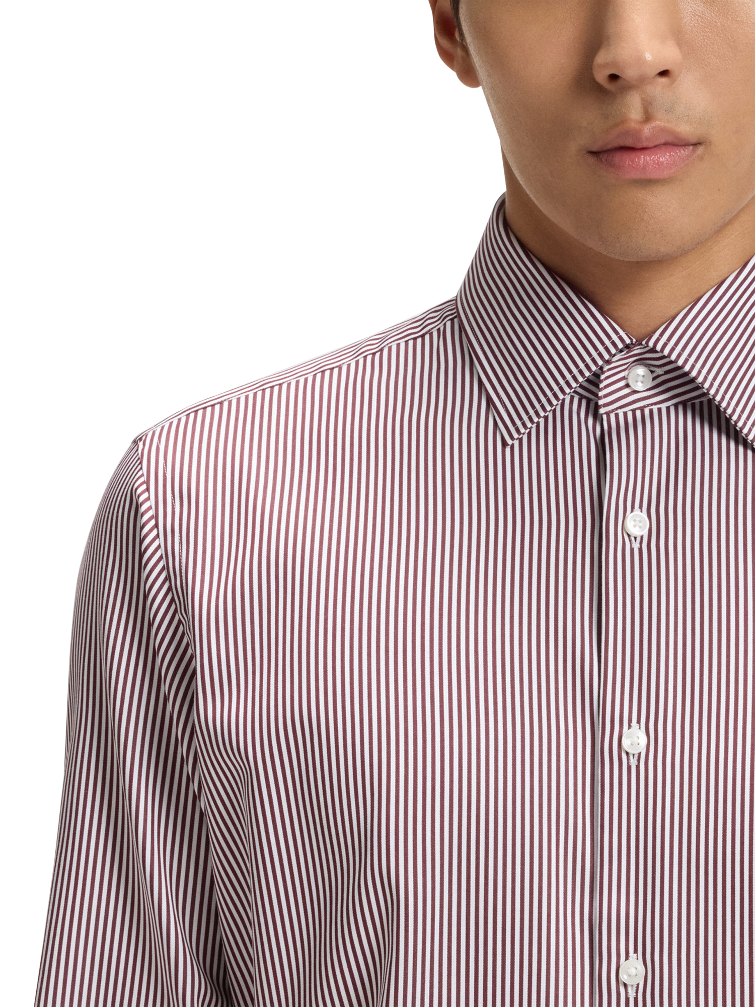 Product image 6 of 6, which shows BOSS Cotton Regular Fit Stripe Shirt, Dark Red, 15.5