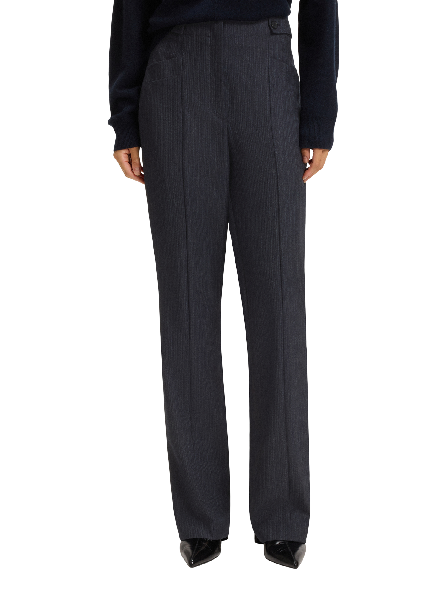 Product image 1 of 6, which shows BOSS Tupera Pinstripe Pure Wool Trousers, Open Grey, 10