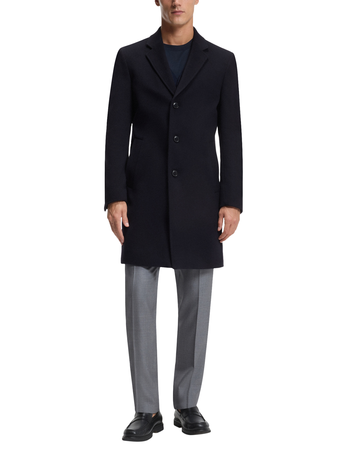 Product image 1 of 6, which shows BOSS Wool Blend Overcoat, Dark Blue, 40R