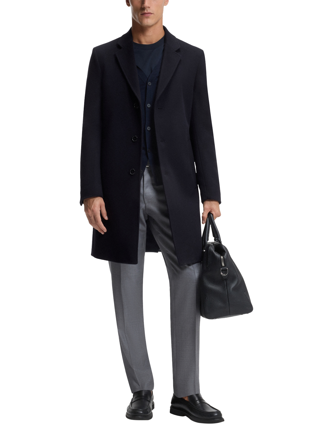 Product image 3 of 6, which shows BOSS Wool Blend Overcoat, Dark Blue, 40R