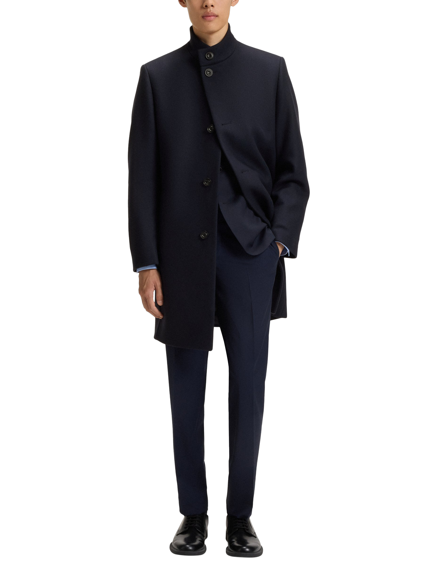 Product image 1 of 6, which shows HUGO BOSS HUGO Regular Fit Wool Blend Coat, Dark Blue, 36R