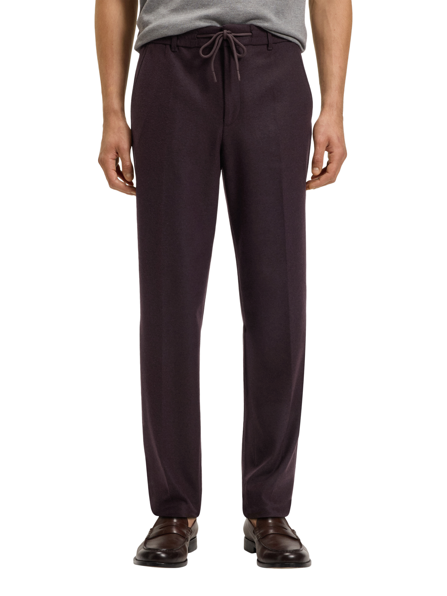 Product image 1 of 6, which shows BOSS Wool Blend Tailored Casual Trousers, Dark Burgundy, 32R
