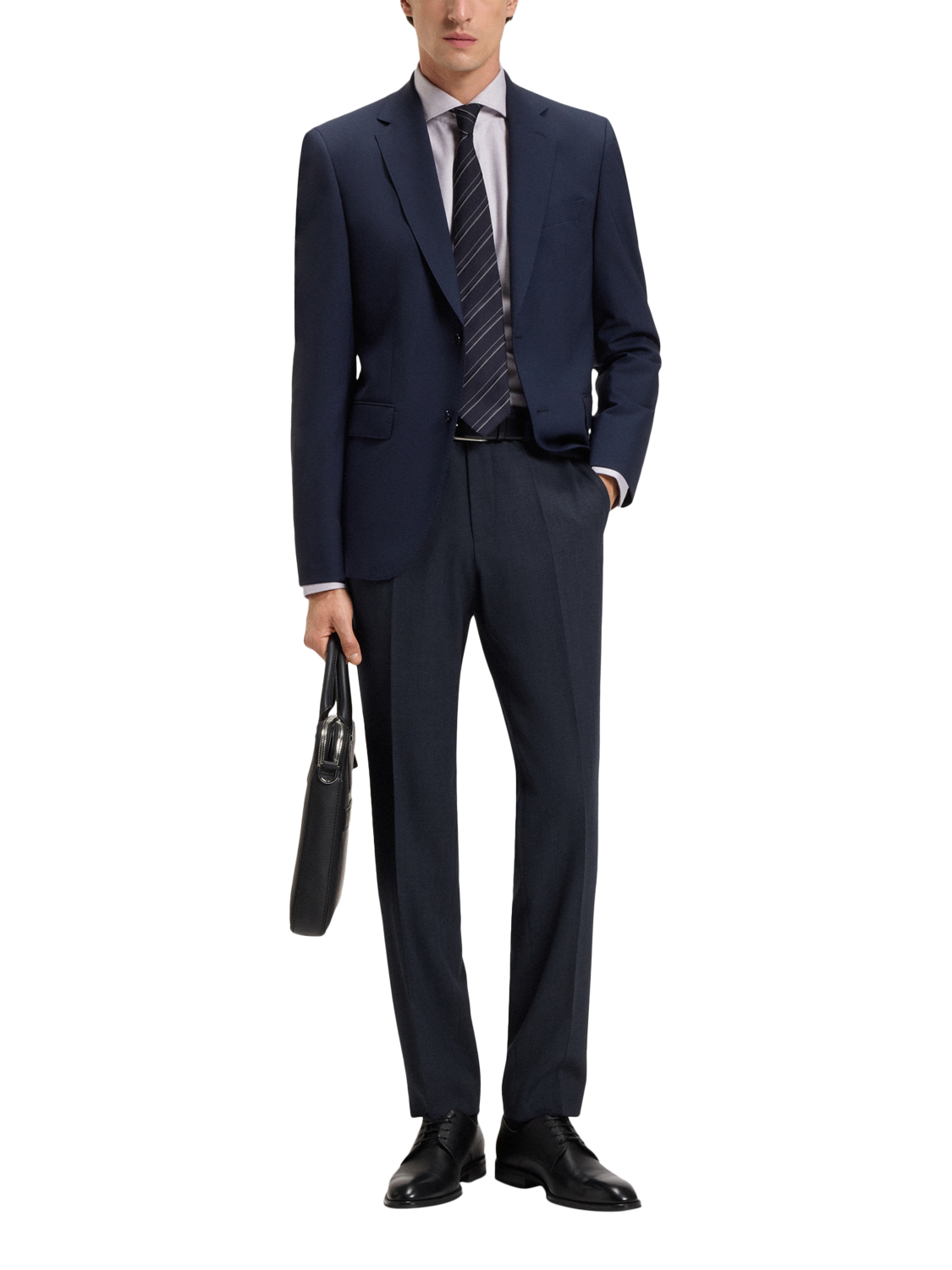 Product image 3 of 6, which shows BOSS Slim Fit Wool Blend Suit Trousers, Dark Blue, 36R