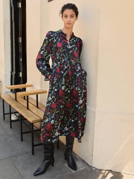 Baukjen Grace Floral Midi Dress, Black/Multi, Black/Multi