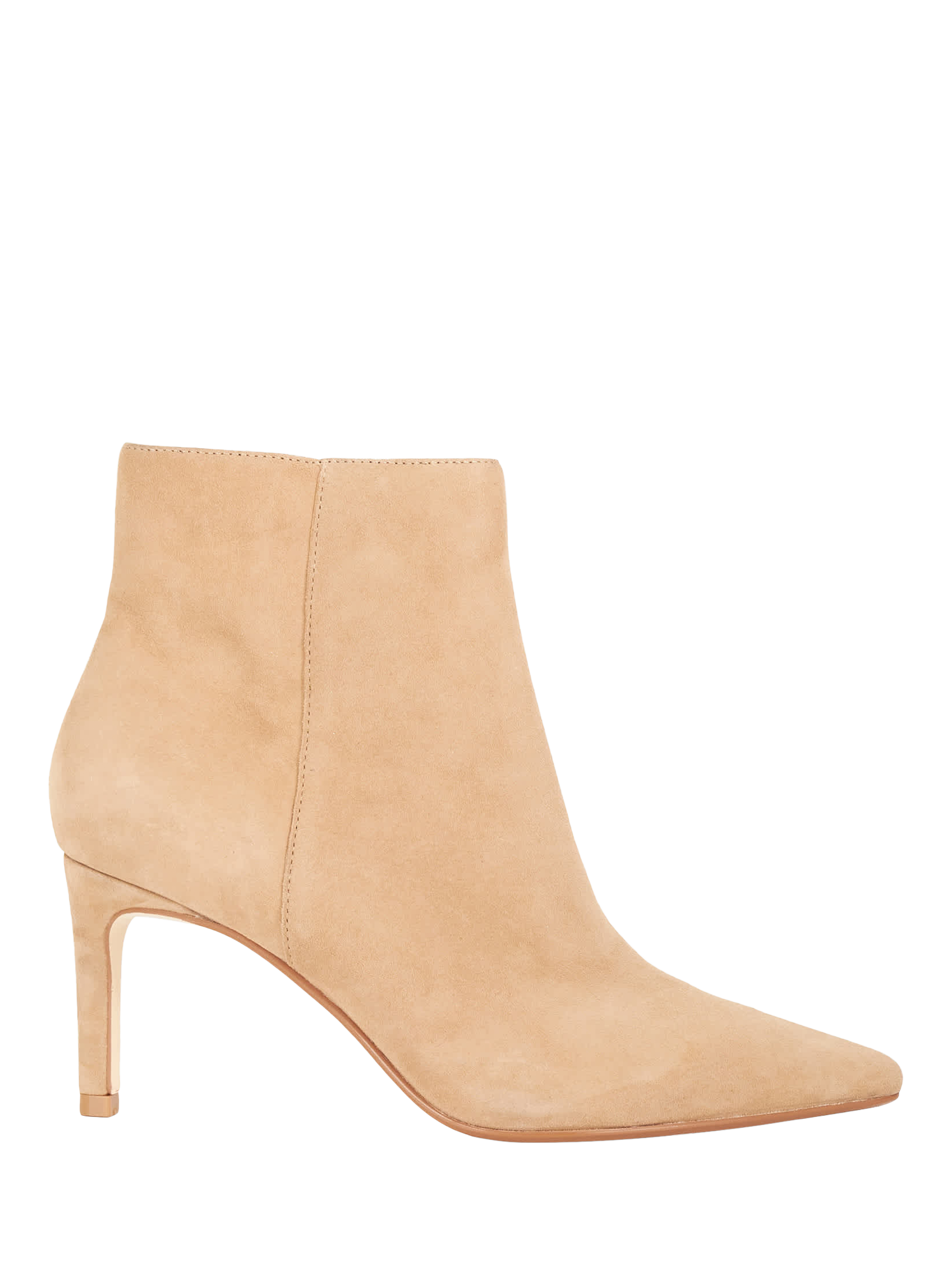 Product image 1 of 5, which shows Dune London Obsessively Suede Heeled Ankle Boots, Caramel, 36