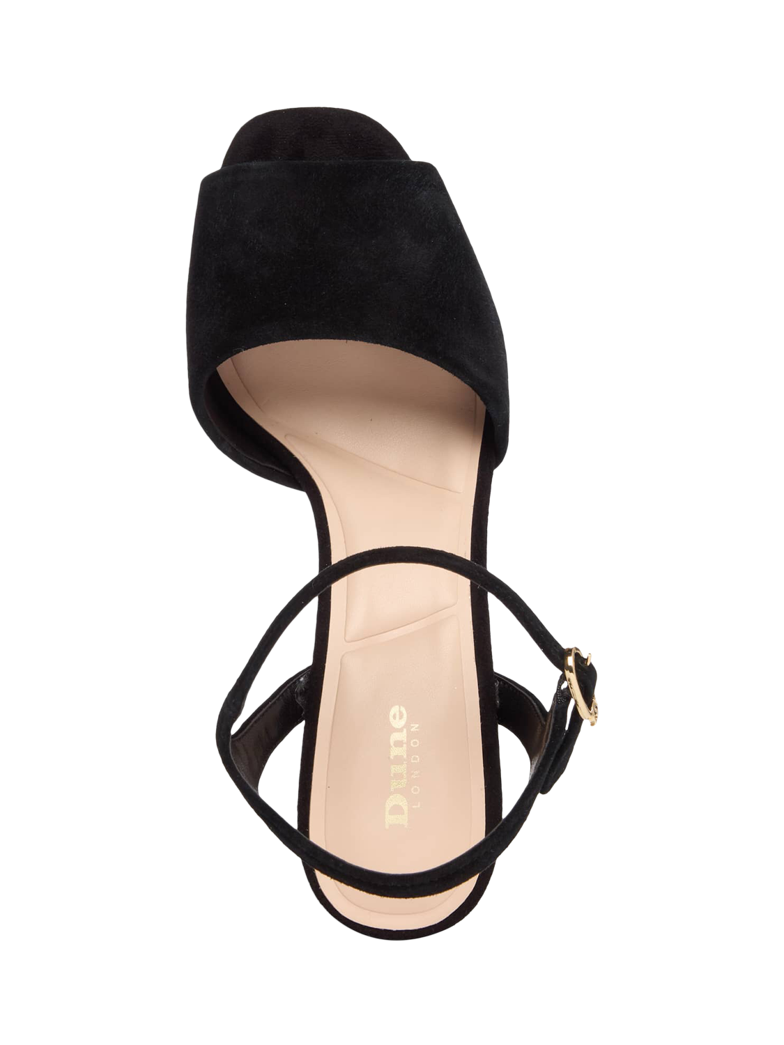 Product image 3 of 6, which shows Dune London Mayci Suede Heeled Platform Sandals, Black, EU36