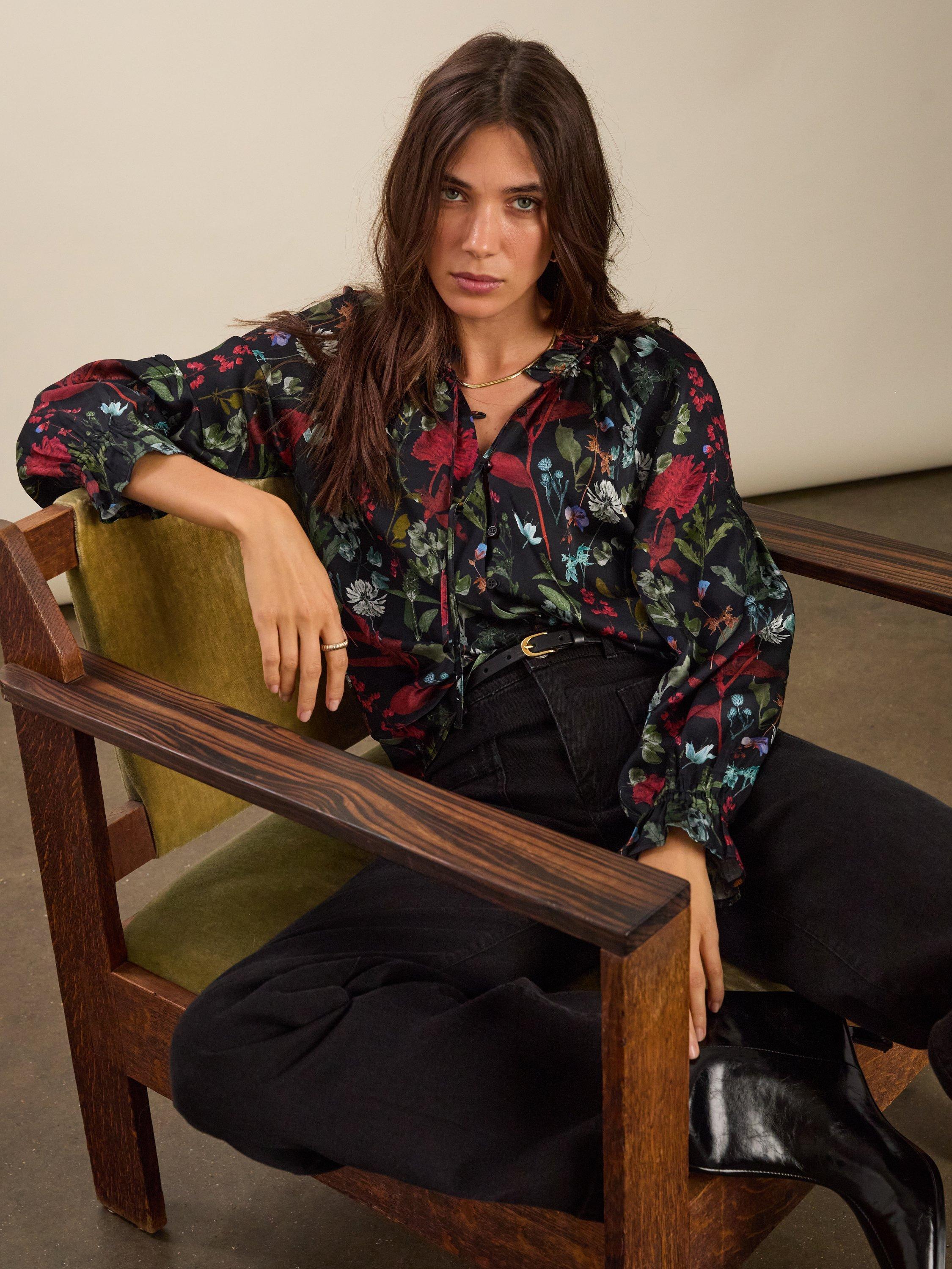 Product image 2 of 5, which shows Baukjen Jasmine Floral Long Sleeve Blouse, Black/Multi, 6