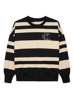 Calvin Klein Kids' Striped Colourblock Jumper, Black/Gray, Black/Gray