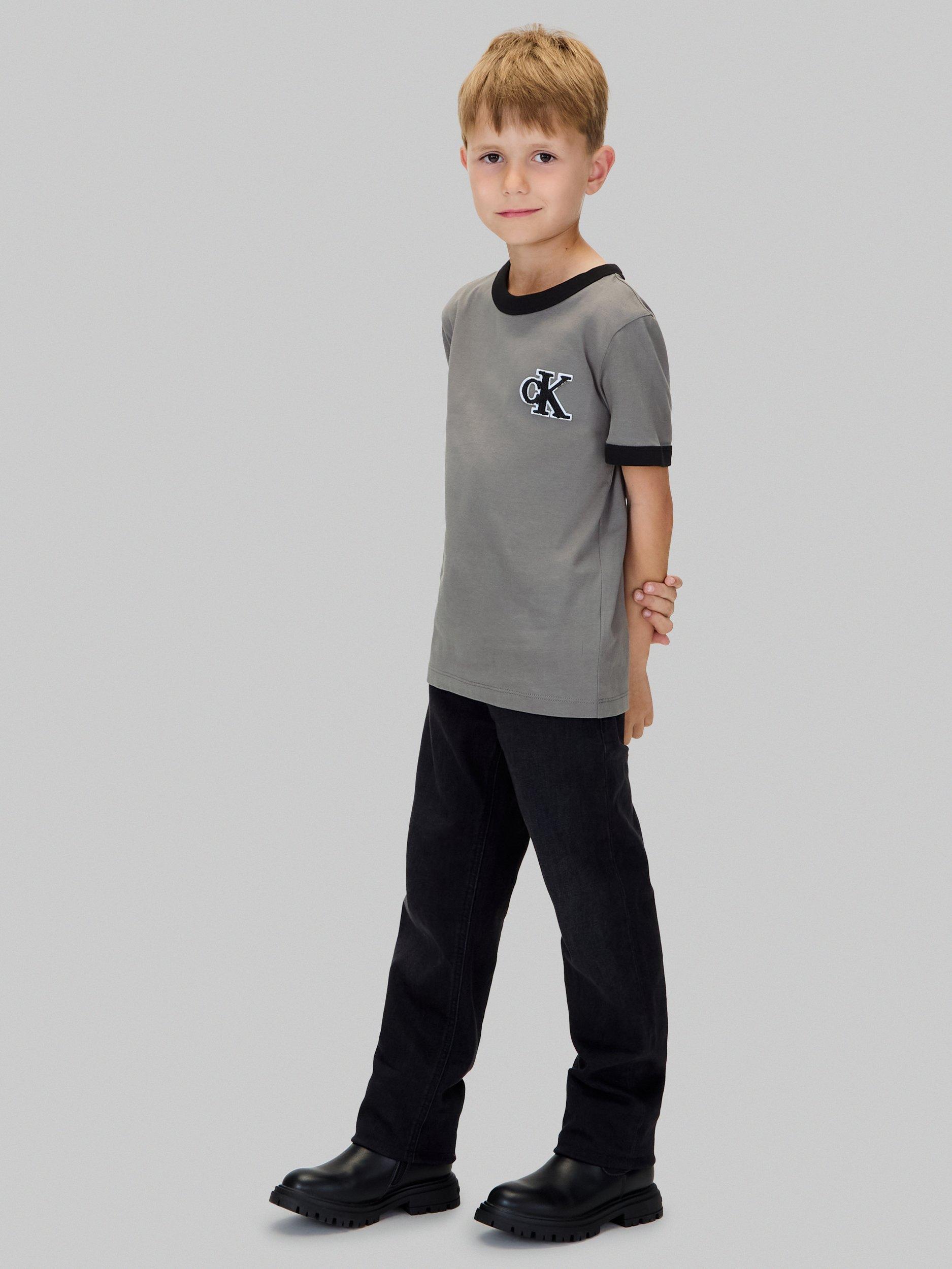 Product image 3 of 6, which shows Calvin Klein Kids' Ringer Monogram T-Shirt, Granite Gray, 6 years