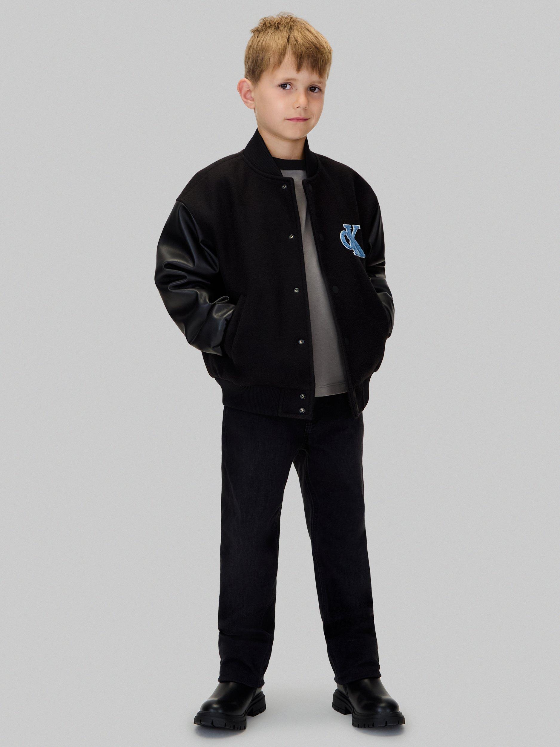 Product image 5 of 6, which shows Calvin Klein Kids' Ringer Monogram T-Shirt, Granite Gray, 6 years