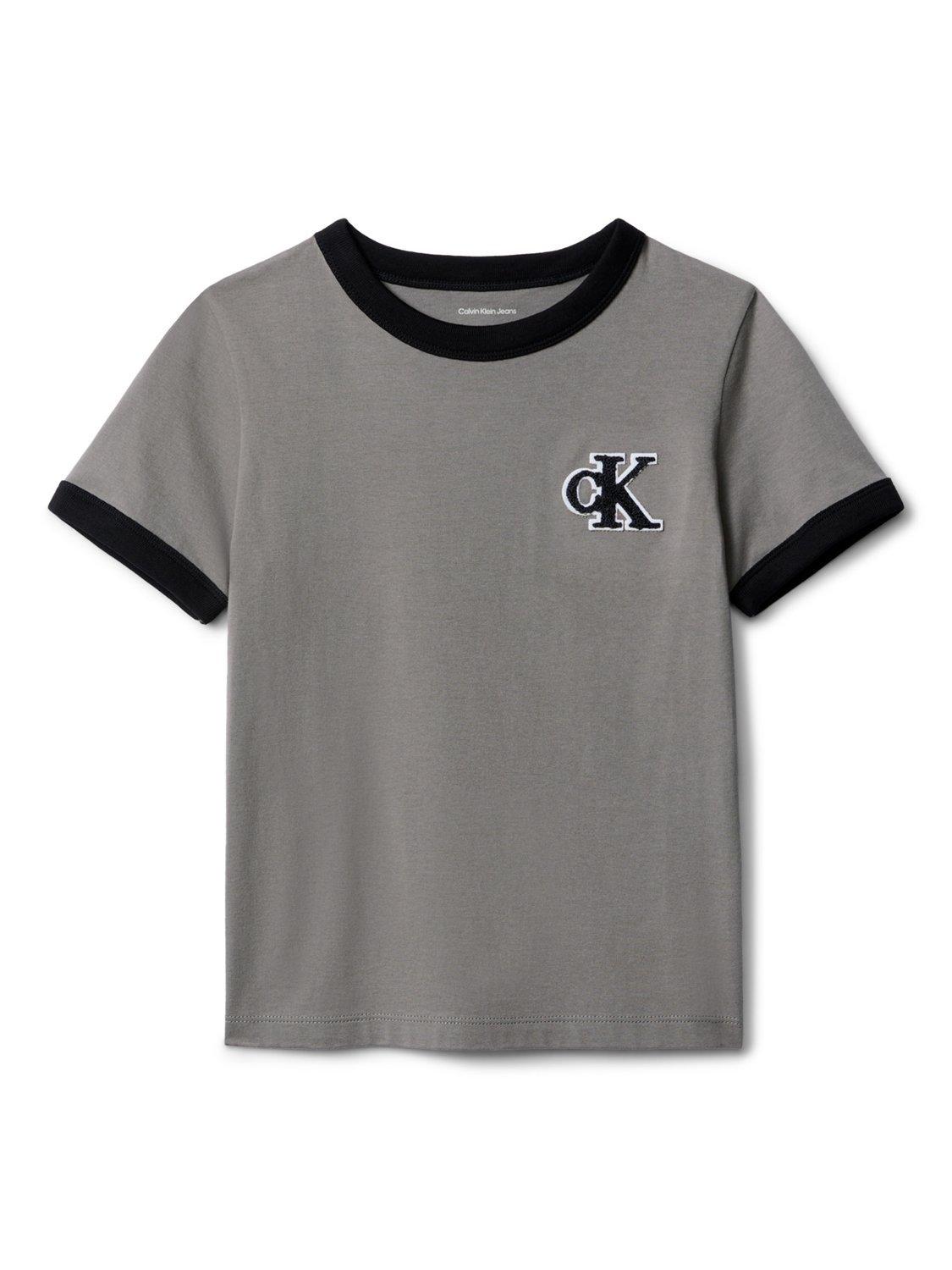 Product image 6 of 6, which shows Calvin Klein Kids' Ringer Monogram T-Shirt, Granite Gray, 6 years