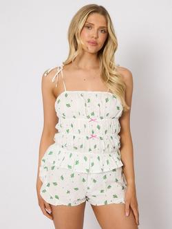 Loungeable Cactus Print Dobby Cami Short Pyjama Set, White, White