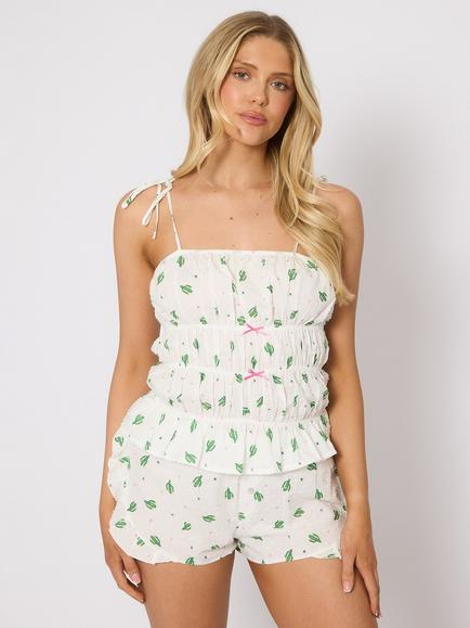 Loungeable Cactus Print Dobby Cami Short Pyjama Set, White, White