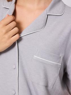 Loungeable Ribbed Traditional Short Pyjama Set - view 2, Silver