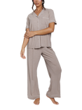 Loungeable Ribbed Traditional Short Sleeve Long Pyjama Set