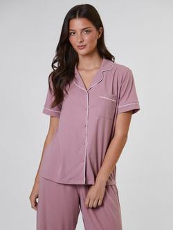 Loungeable Ribbed Traditional Short Sleeve Long Pyjama Set - view 2, Pink