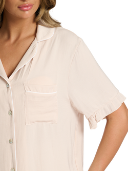 Loungeable Ruffle Short Sleeve Long Pyjama Set, Taupe - view 2, Taupe
