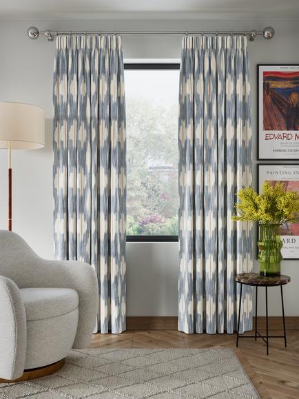 John Lewis Alta Weave Pair Lined Pencil Pleat Curtains, Bluestone
