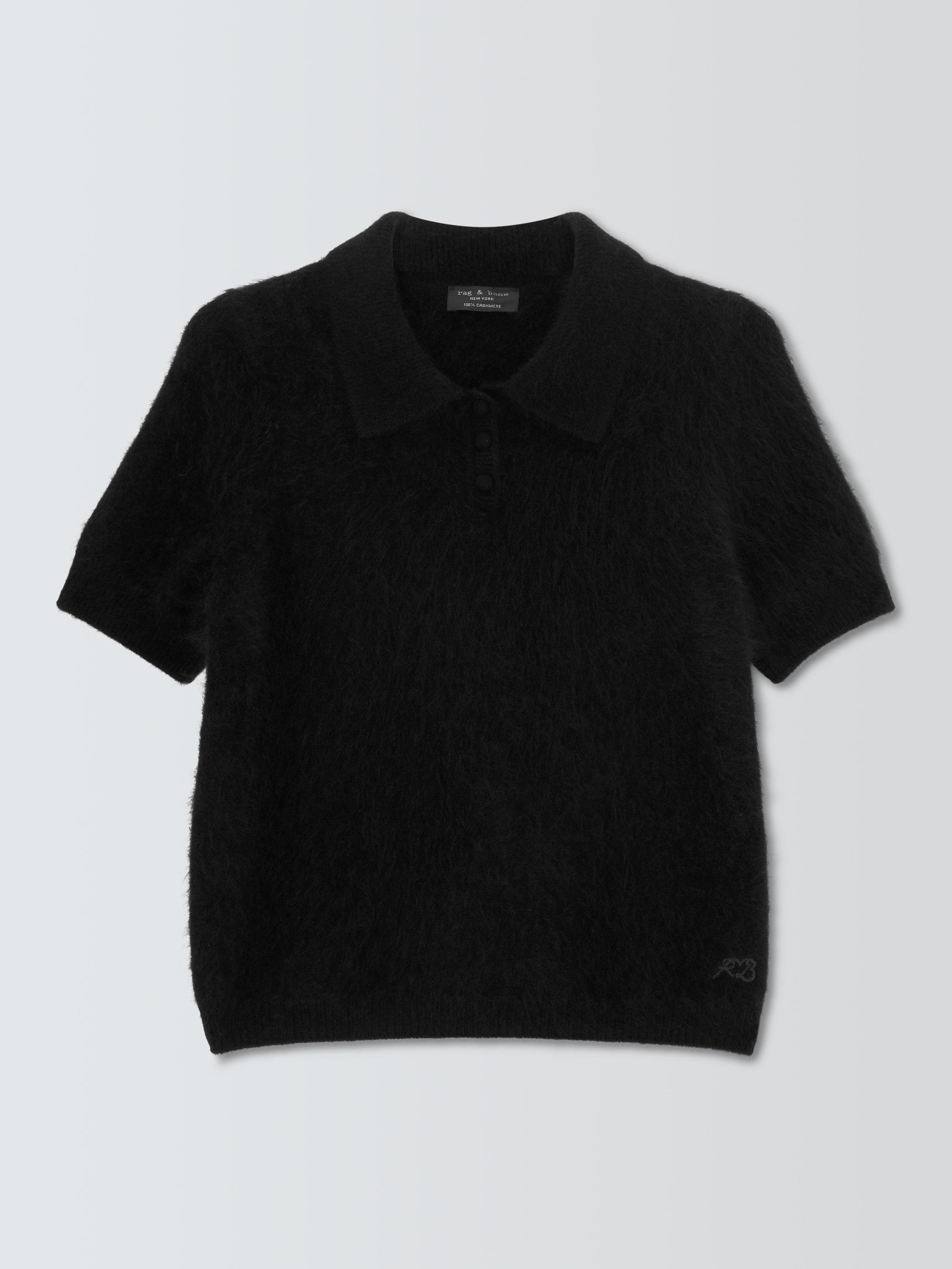 Product image 1 of 1, which shows rag & bone Jada Pure Cashmere Polo Top, Black, S