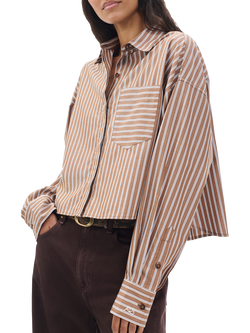 rag & bone Marin Stripe Cropped Shirt, Brown/White - view 2, Brown/White